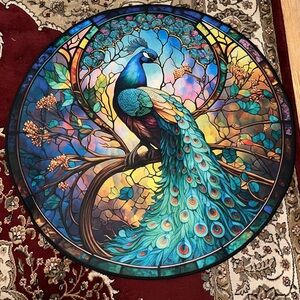 NEW 39 inch diameter Peacock Stained Glass Rug